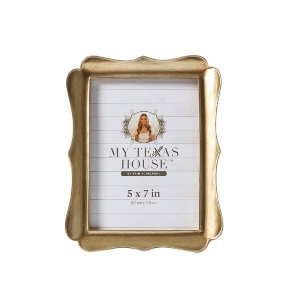 My Texas House 5x7 Brass-Look Tabletop Picture Frame, Scalloped